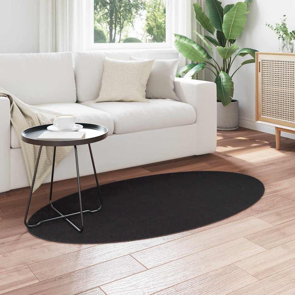Area Rugs Oval HUARTE Black 80 x 150 cm 100% Polyester