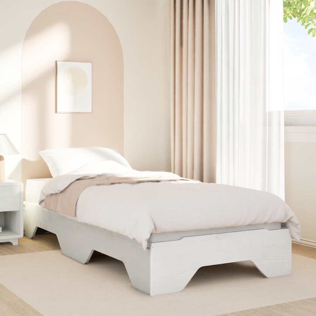 Bed Frame No Mattress Stackable White 90x190 cm Single Solid Wood