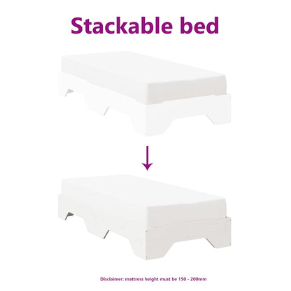 Bed Frame | White | Solid pine wood, Plywood slats | Single |  Stackable