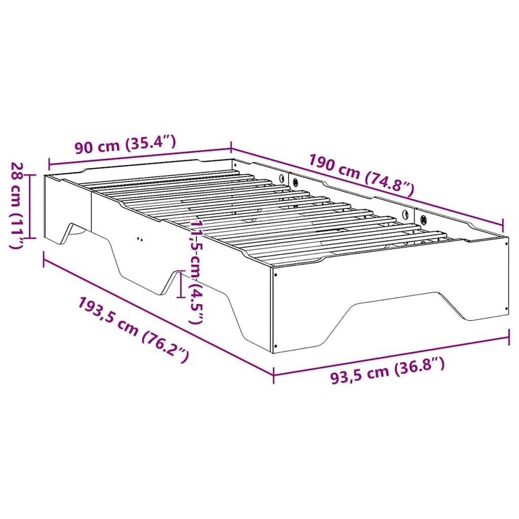 Bed Frame | White | Solid pine wood, Plywood slats | Single |  Stackable