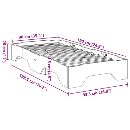 Bed Frame No Mattress Stackable White 90x190 cm Single Solid Wood