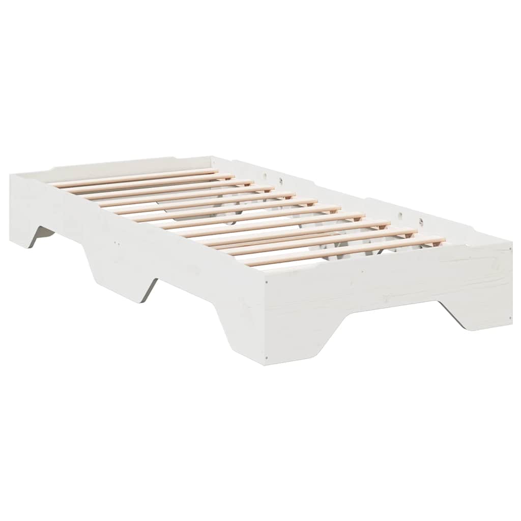 Bed Frame No Mattress Stackable White 75x190 cm Small Single Solid Wood