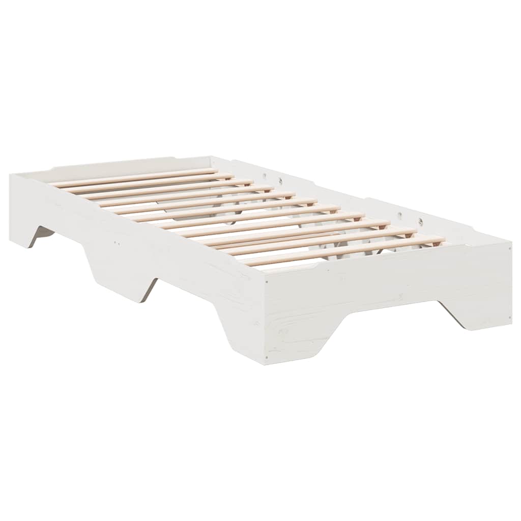 Bed Frame No Mattress Stackable White 75x190 cm Small Single Solid Wood