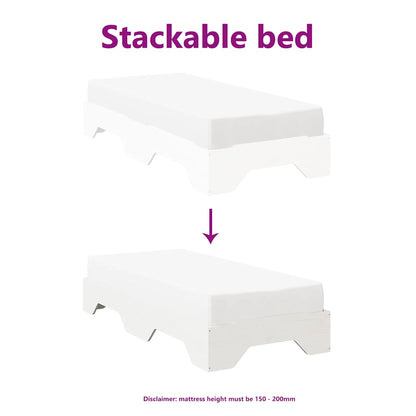 Bed Frame No Mattress Stackable White 75x190 cm Small Single Solid Wood