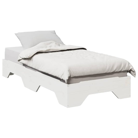 Bed Frame No Mattress Stackable White 75x190 cm Small Single Solid Wood
