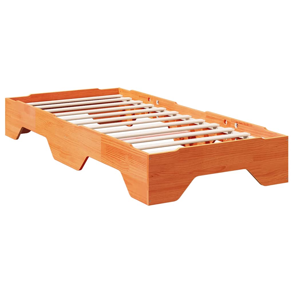 Bed Frame No Mattress Stackable Wax Brown 75x190 cm Small Single Solid Wood