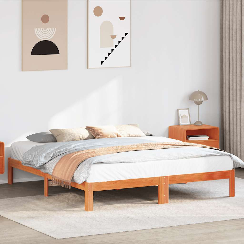 Bed Frame without Mattress Wax Brown 160x200 cm Solid Wood Pine