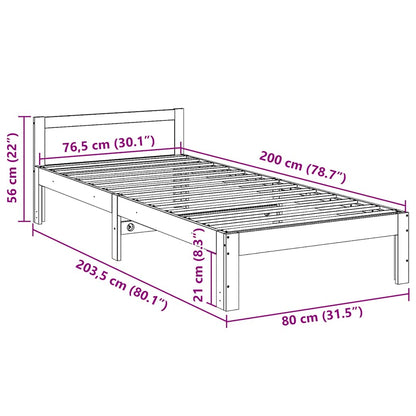 Bed Frame without Mattress Wax Brown 80x200 cm Solid Wood Pine
