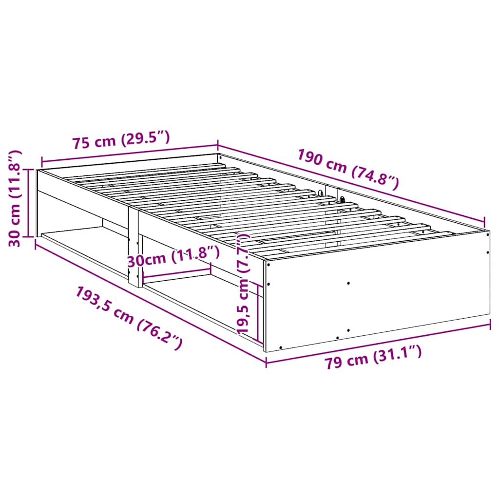 Day Bed without Mattress Wax Brown 75x190 cm Solid Wood Pine