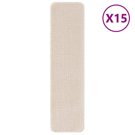 Anti-slip Stair Mats 15 pcs 75 x 20 cm Cream PP Rectangular