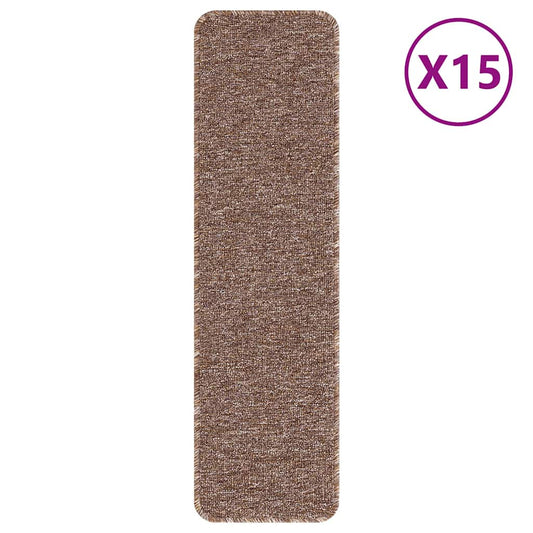 Anti-slip Stair Mats 15 pcs 75 x 20 cm Brown PP Rectangular