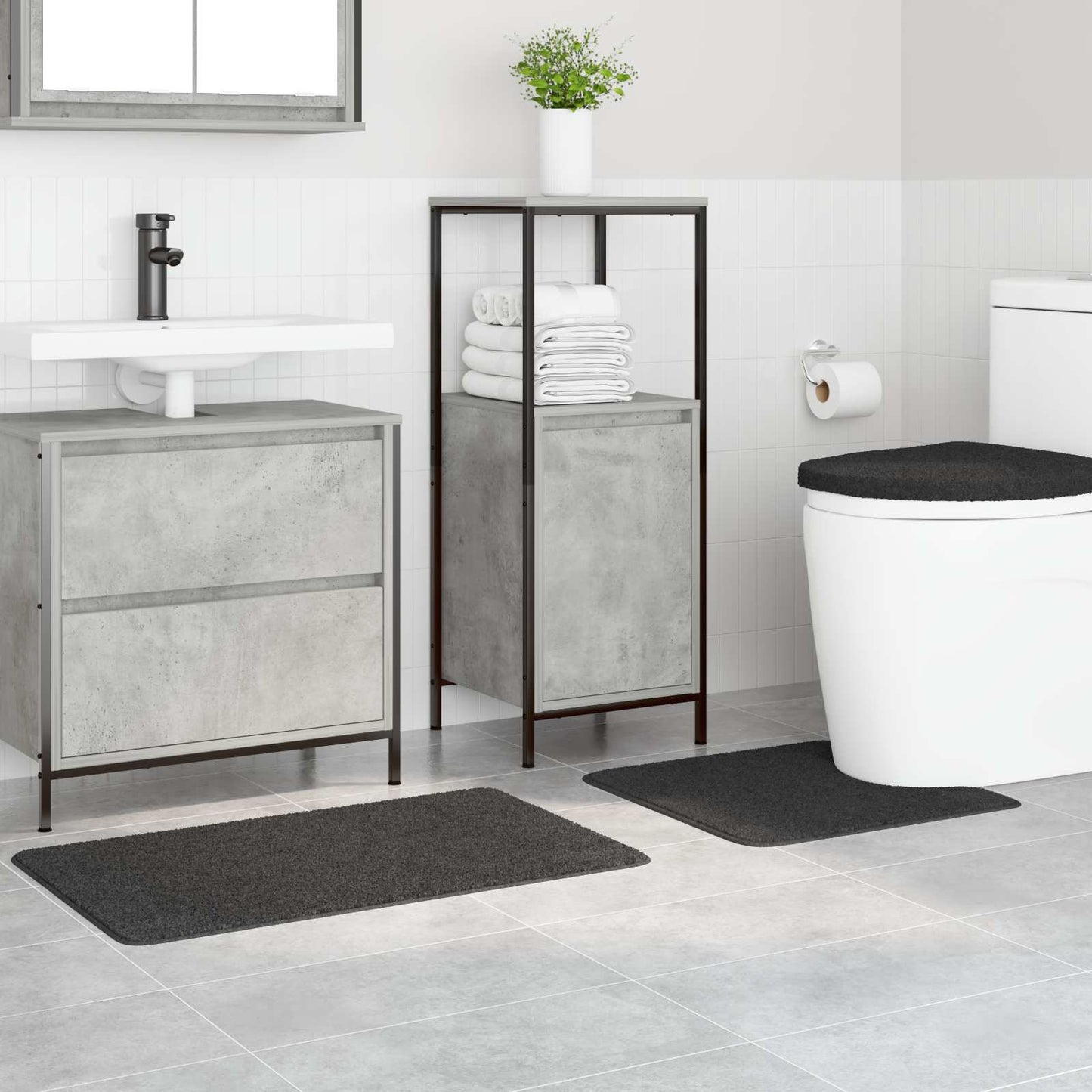 Anti-slip Bath Mat Set 3 pcs Dark grey PP