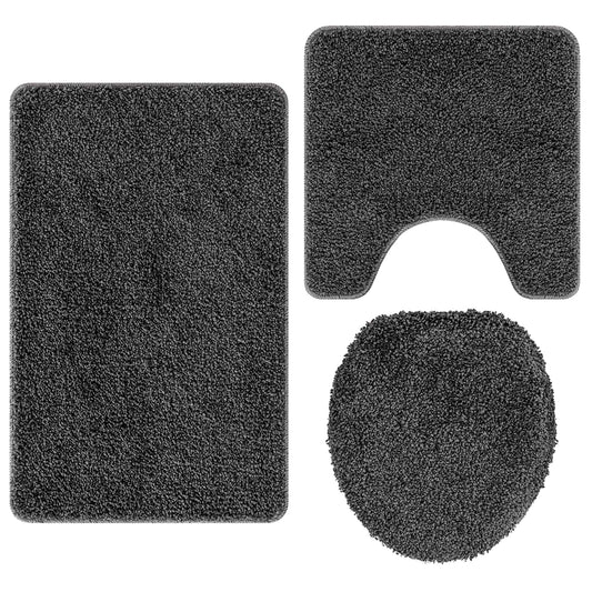 Anti-slip Bath Mat Set 3 pcs Dark grey 50 x 80 cm PP