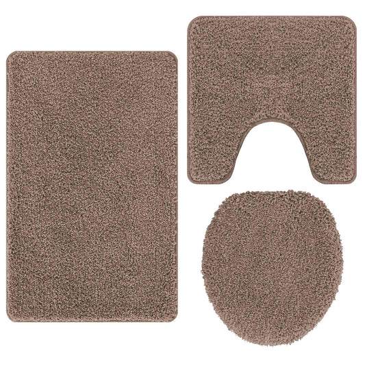Anti-slip Bath Mat Set 3 pcs Brown 50 x 80 cm PP