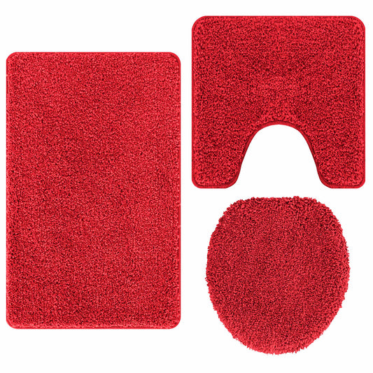 Anti-slip Bath Mat Set 3 pcs Red 50 x 80 cm PP