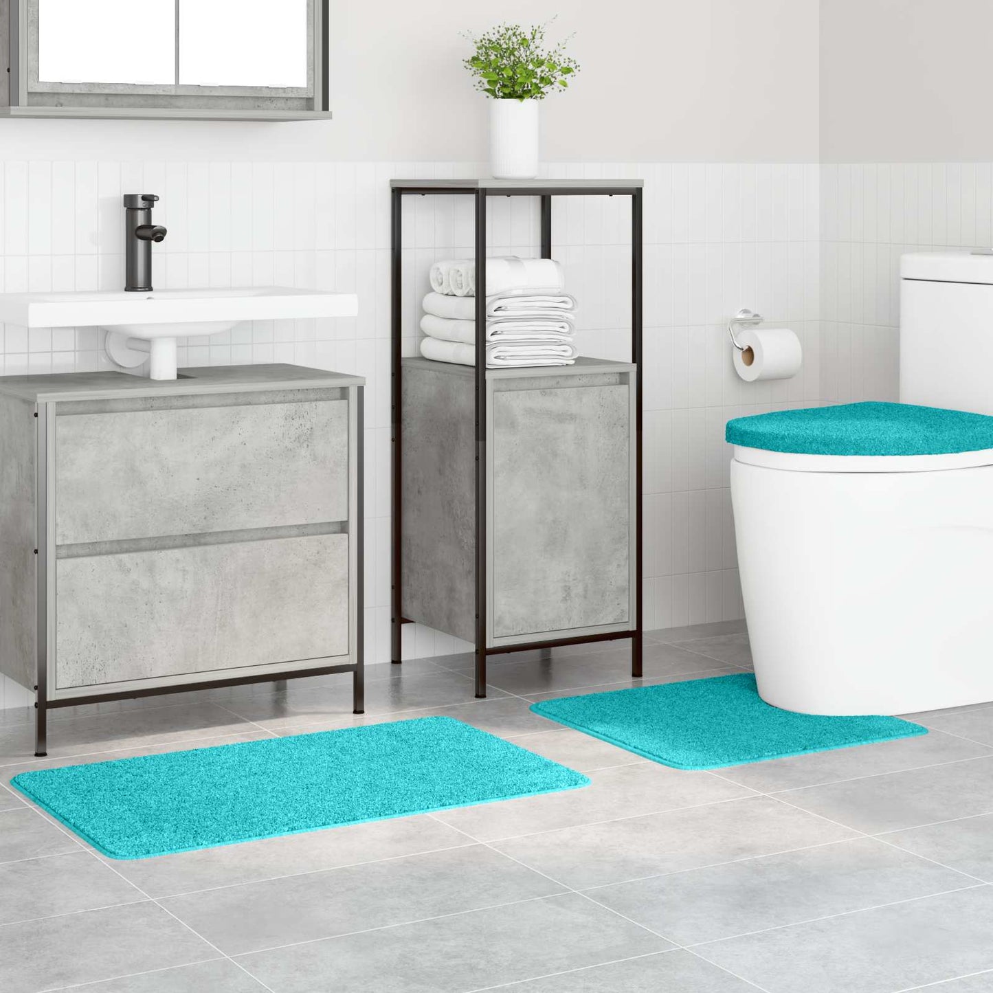 Anti-slip Bath Mat Set 3 pcs Turquoise PP