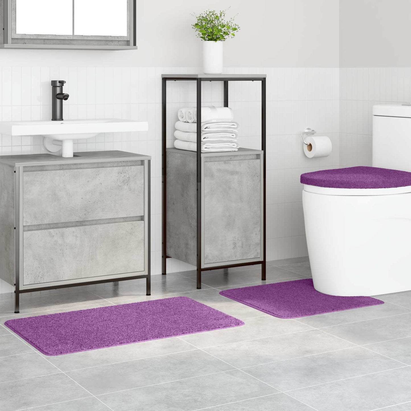 Anti-slip Bath Mat Set 3 pcs Purple PP