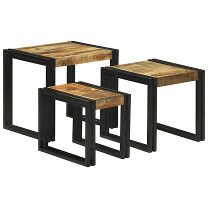 Nesting Table 3 pcs Brown and Black Solid Mango Wood and Metal
