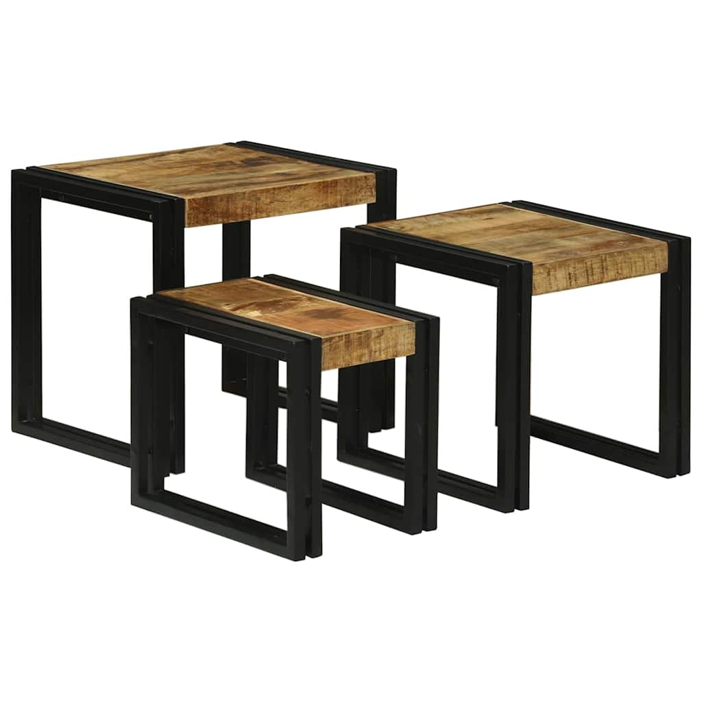 Nesting Table 3 pcs Brown and Black Solid Mango Wood and Metal