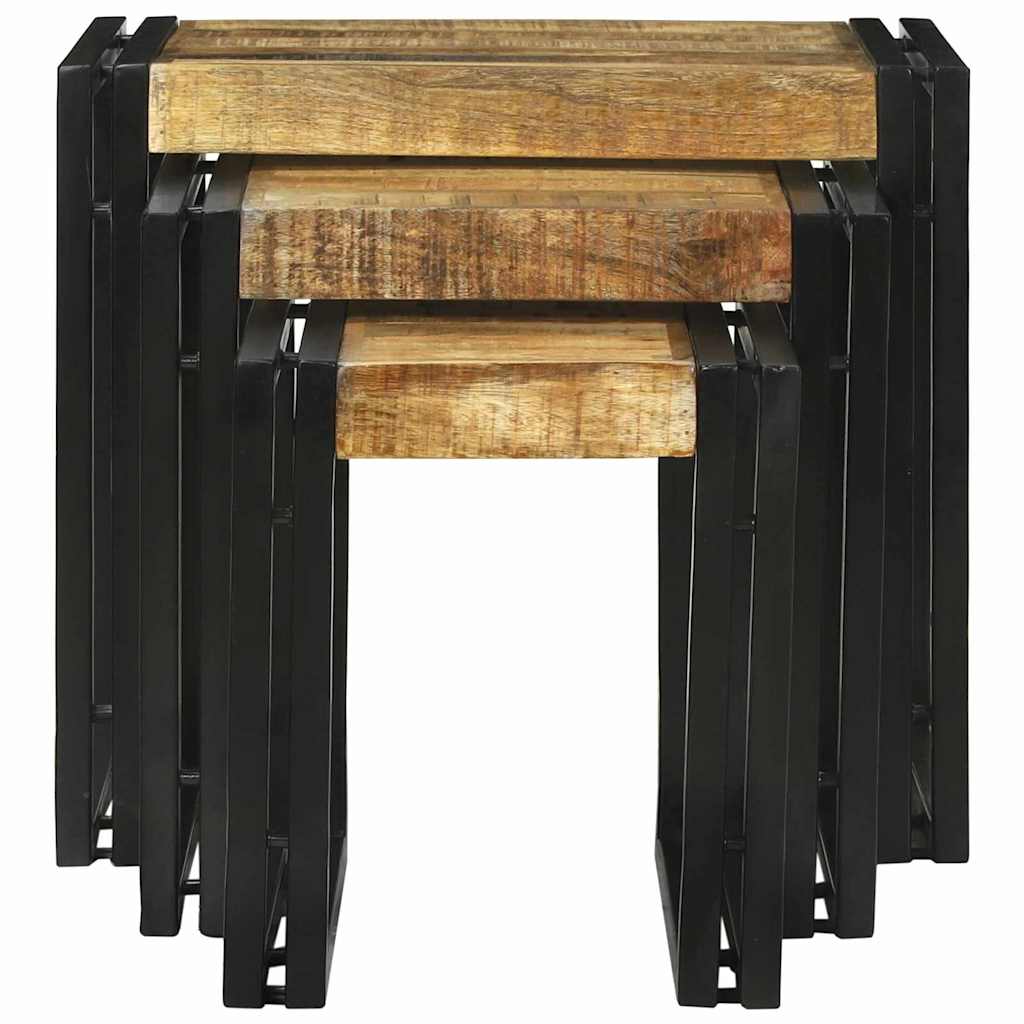 Nesting Table 3 pcs Brown and Black Solid Mango Wood and Metal