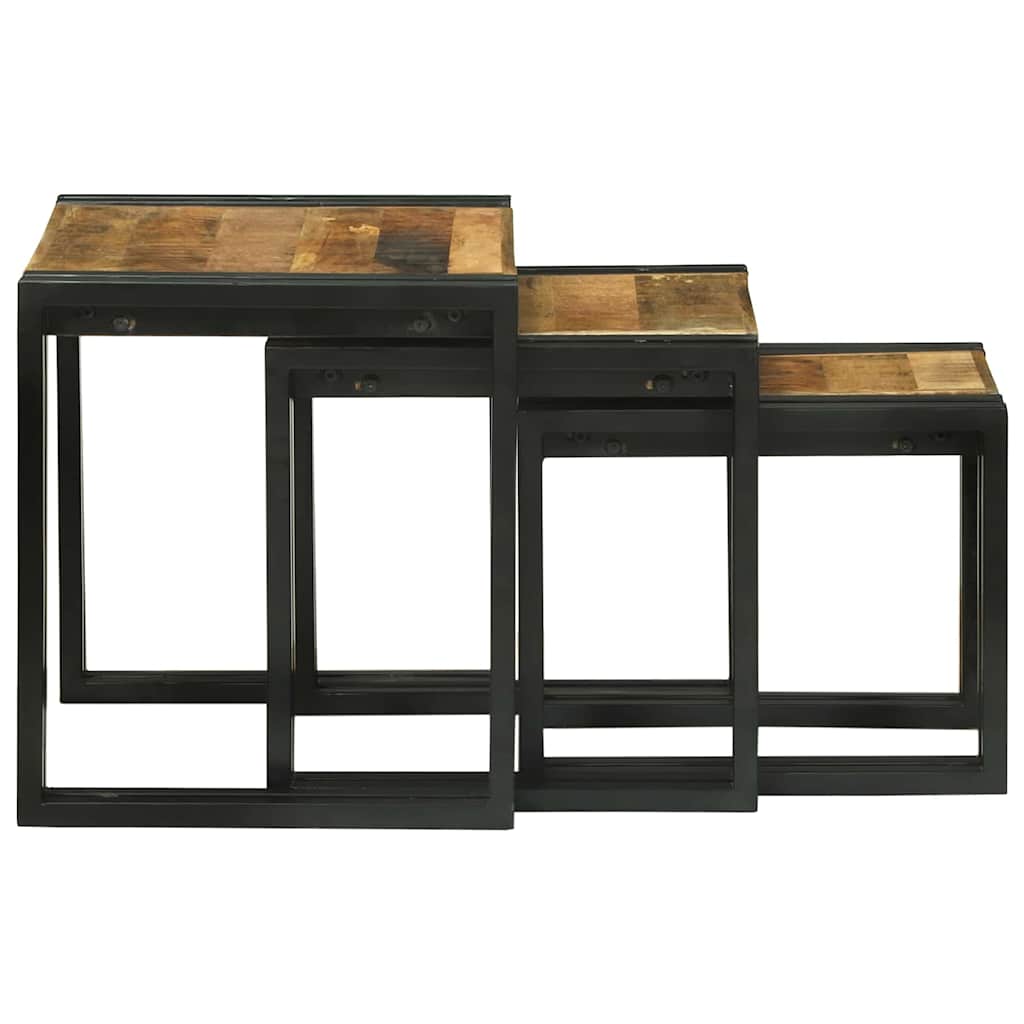 Nesting Table 3 pcs Brown and Black Solid Mango Wood and Metal
