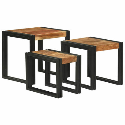 Nesting Table 3 pcs Brown and Black Solid Acacia Wood and Metal