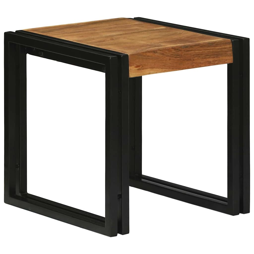 Nesting Table 3 pcs Brown and Black Solid Acacia Wood and Metal