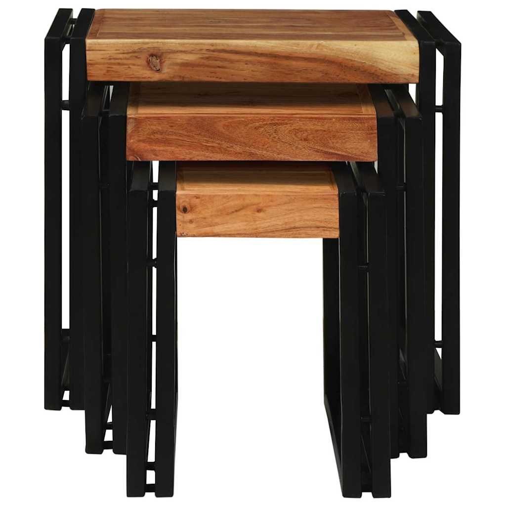 Nesting Table 3 pcs Brown and Black Solid Acacia Wood and Metal