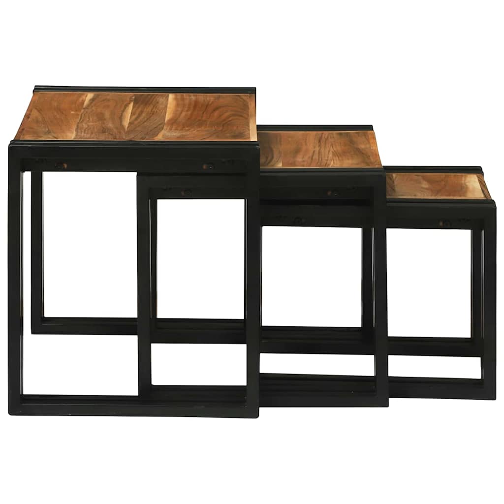 Nesting Table 3 pcs Brown and Black Solid Acacia Wood and Metal