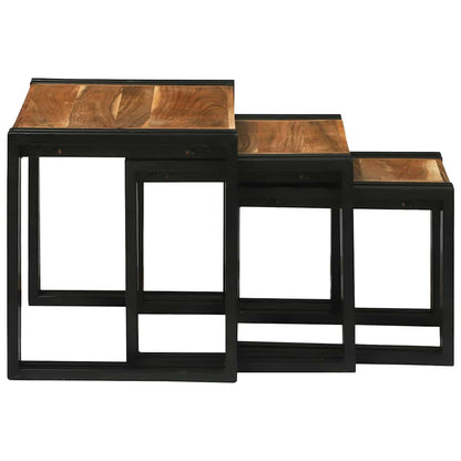 Nesting Table 3 pcs Brown and Black Solid Acacia Wood and Metal