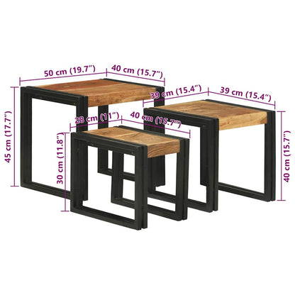 Nesting Table 3 pcs Brown and Black Solid Acacia Wood and Metal