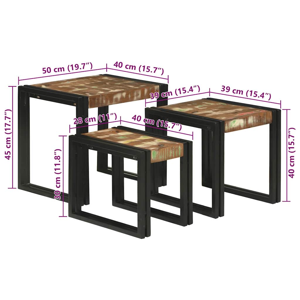 Nesting Table 3 pcs Solid Reclaim Wood and Metal
