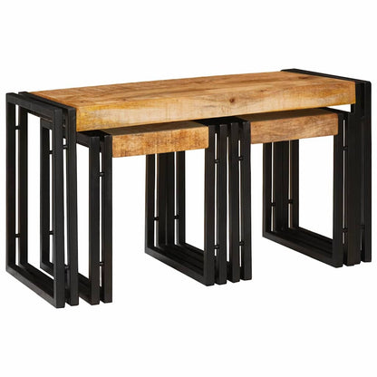 Nesting Table 3 pcs Brown and Black Solid Mango Wood and Metal