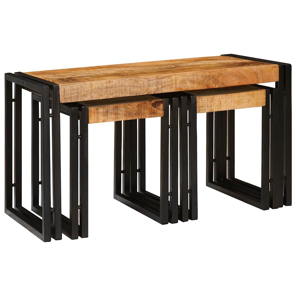 Nesting Table 3 pcs Brown and Black Solid Mango Wood and Metal