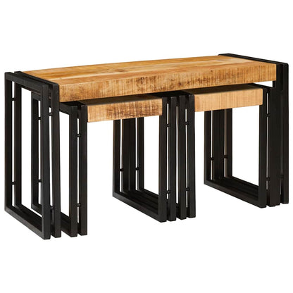 Nesting Table 3 pcs Brown and Black Solid Mango Wood and Metal