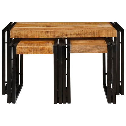 Nesting Table 3 pcs Brown and Black Solid Mango Wood and Metal