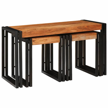 Nesting Table 3 pcs Brown and Black Solid Acacia Wood and Metal