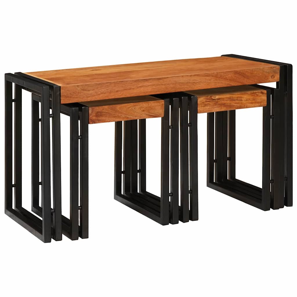 Nesting Table 3 pcs Brown and Black Solid Acacia Wood and Metal