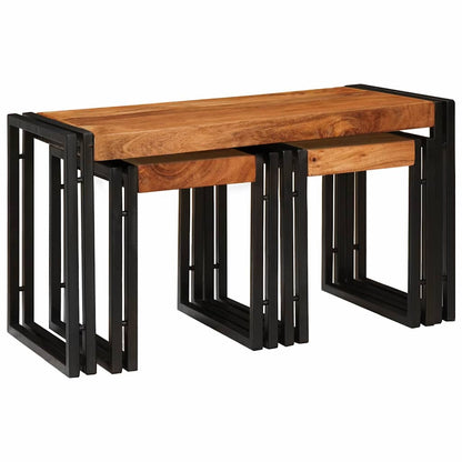 Nesting Table 3 pcs Brown and Black Solid Acacia Wood and Metal
