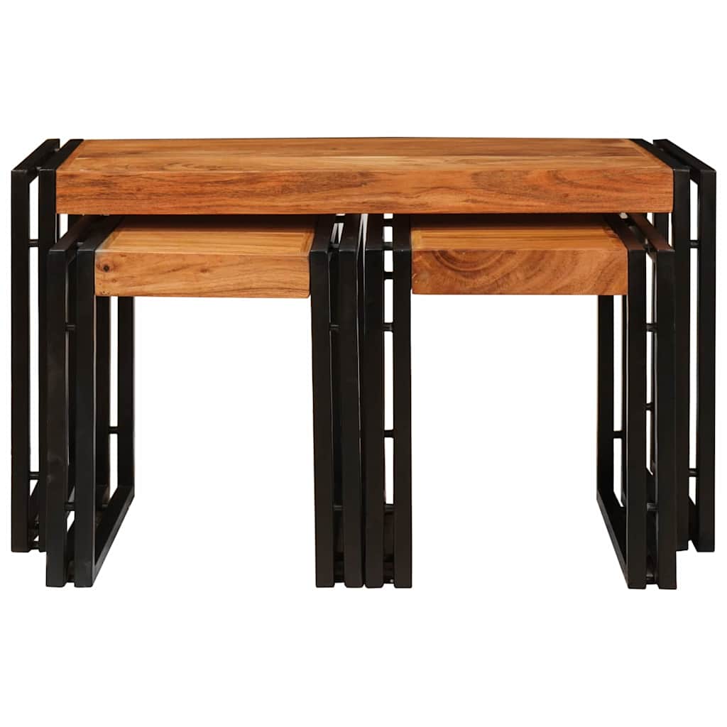 Nesting Table 3 pcs Brown and Black Solid Acacia Wood and Metal