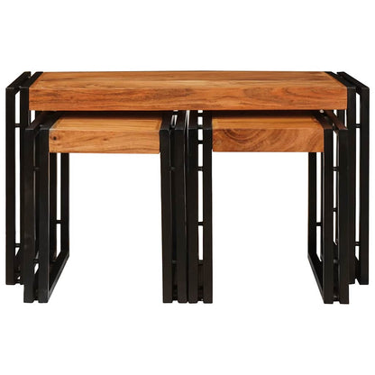 Nesting Table 3 pcs Brown and Black Solid Acacia Wood and Metal