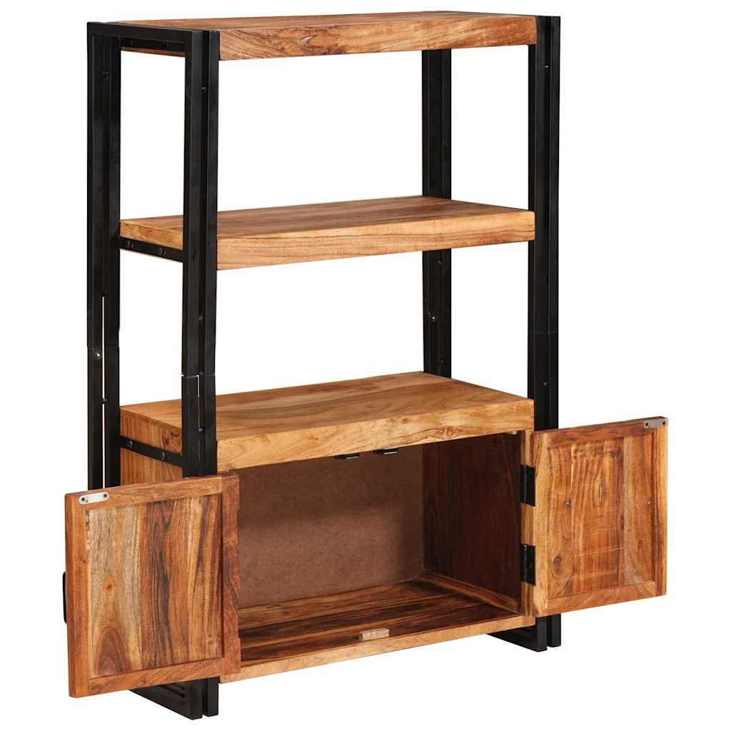 Bookshelf with Doors Brown Solid Acacia Wood and Metal
