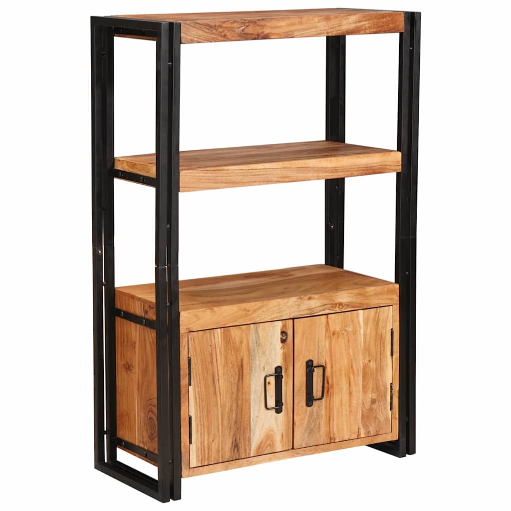 Bookshelf with Doors Brown Solid Acacia Wood and Metal