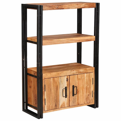 Bookshelf with Doors Brown Solid Acacia Wood and Metal