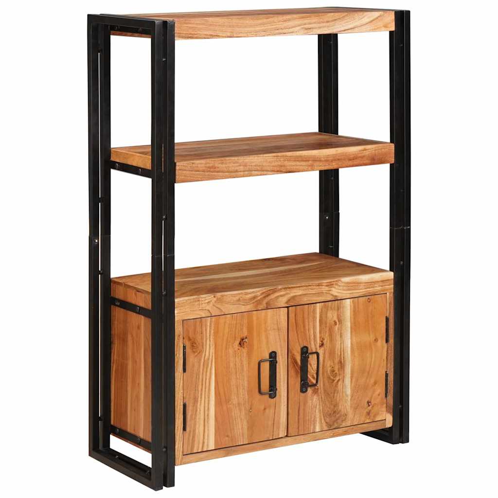 Bookshelf with Doors Brown Solid Acacia Wood and Metal