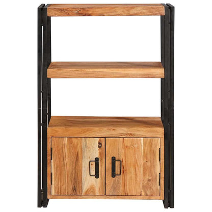 Bookshelf with Doors Brown Solid Acacia Wood and Metal