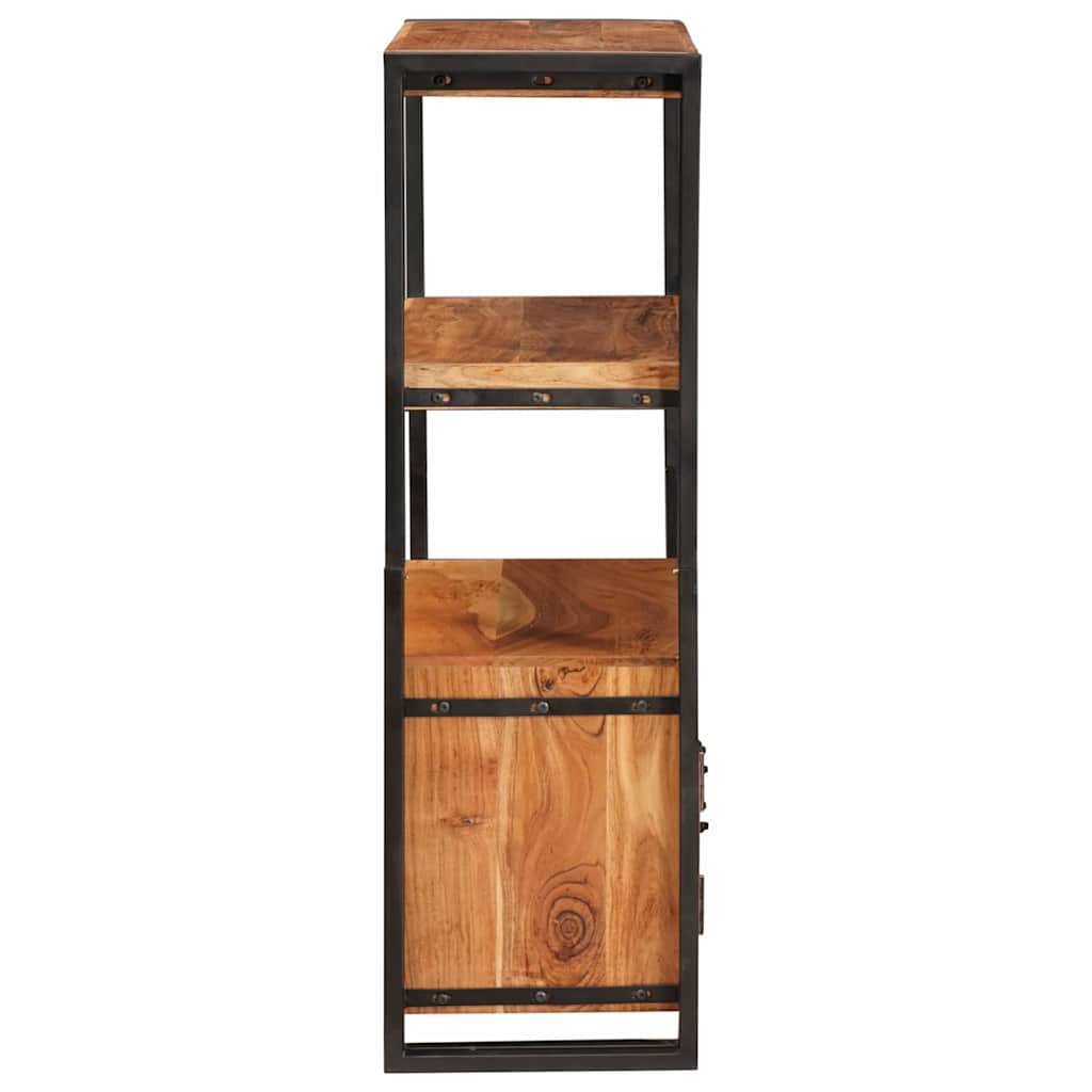 Bookshelf with Doors Brown Solid Acacia Wood and Metal
