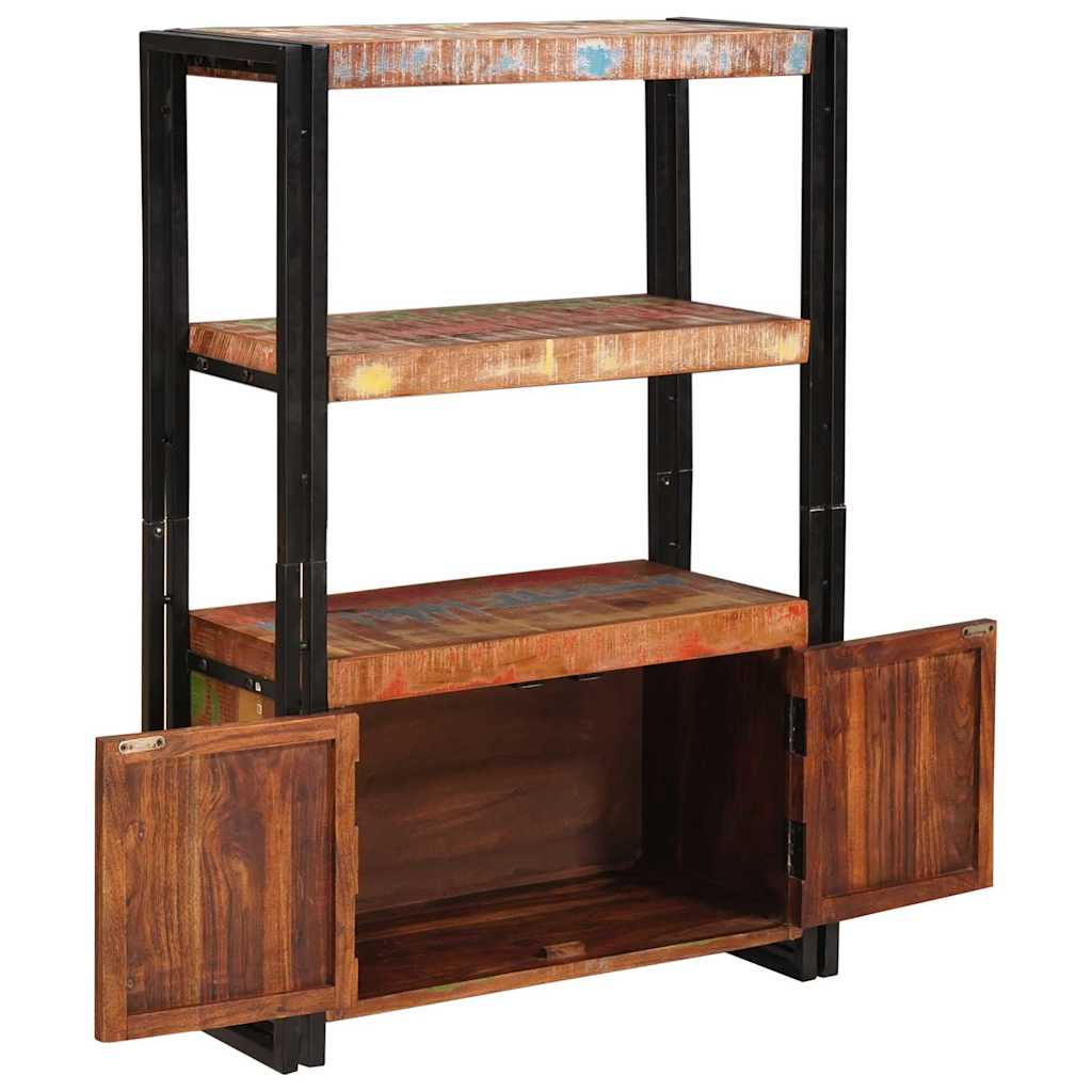 Bookshelf with Doors Brown Solid Reclaimed Wood and Metal