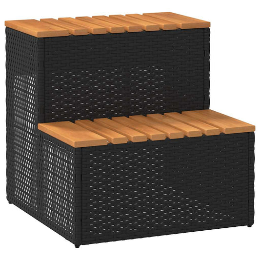 Hot Tub Step Black 50x50x50,5 cm Poly Rattan and Solid Acacia