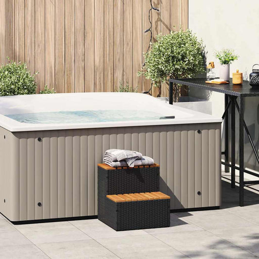 Hot Tub Step Black 50x50x50,5 cm Poly Rattan and Solid Acacia